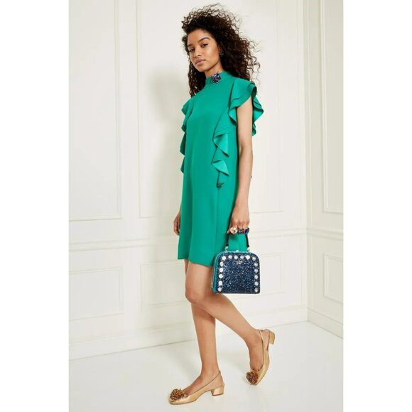 Kate Spade Emerald Green Flutter Sleeve Ruffle Mini Dress Wedding Guest Cocktail - Picture 1 of 13